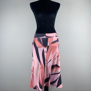 Pink geometric silk Theory mid-length skirt